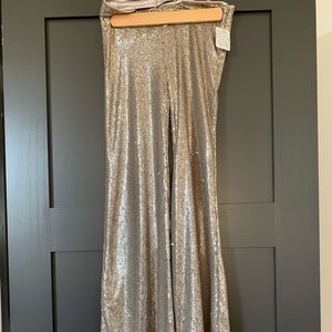 Free people gold sequin bell bottom pants